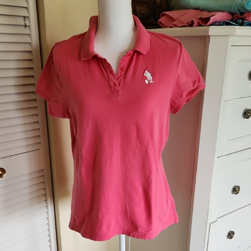 Disney embroidered mickey polo large salmon pink vintage